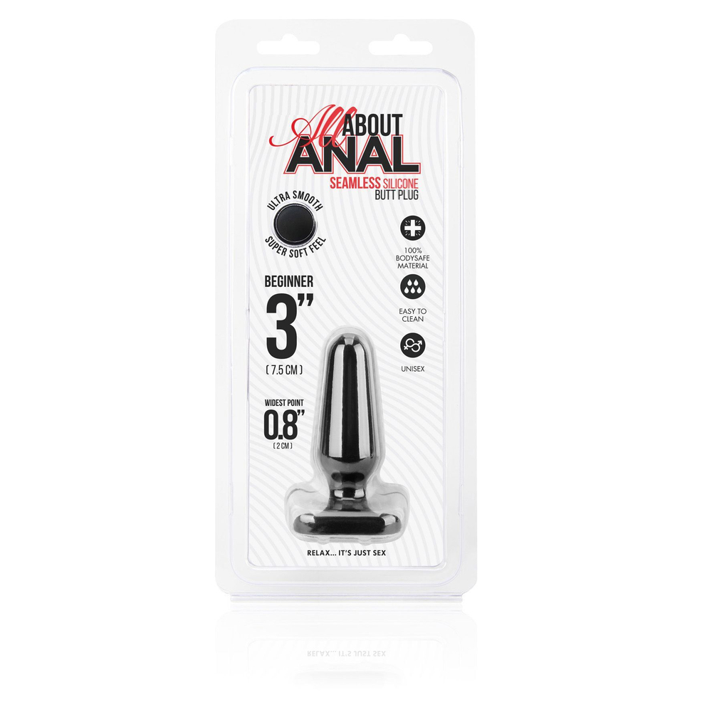 Черный анальный плаг из силикона Seamless Silicone Butt Plug - 7,5 см. (Цвет: черный)