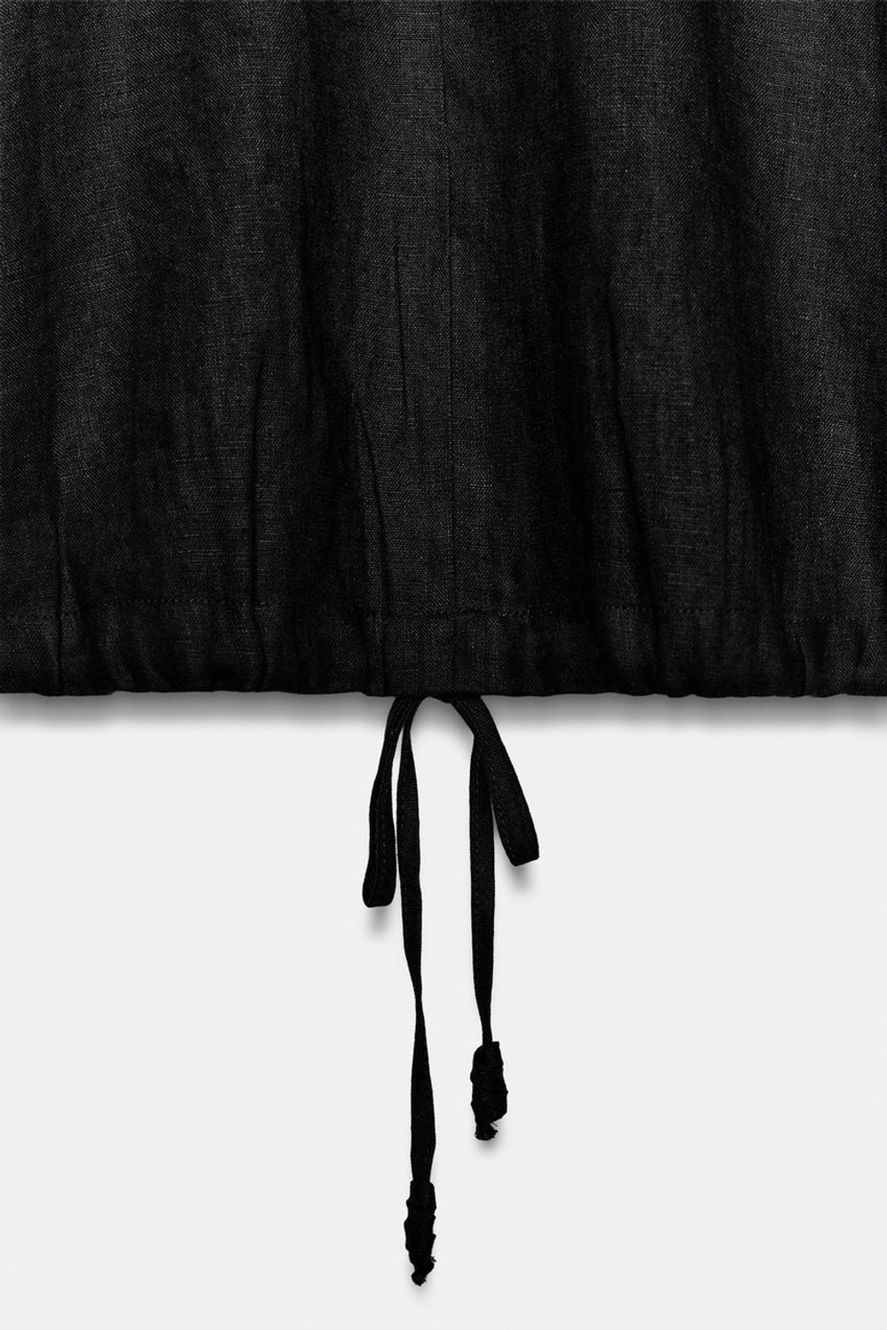 ZARA ЛЬНЯНОЙ ТОП НА ШНУРКАХ — ZW COLLECTION, ЧЕРНЫЙ
