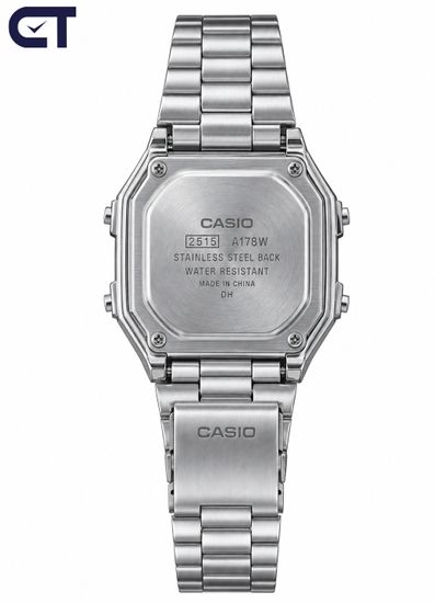 Casio A178WA-1A Vintage часы наручные унисекс — двойное время, стальной браслет и батарейка на 10 лет