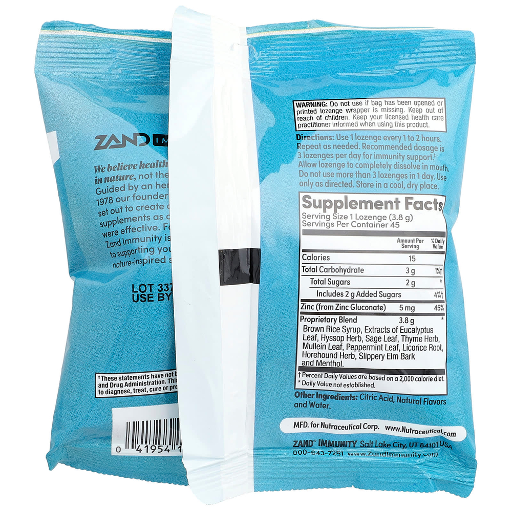 Zand, Immunity ™, пастилки с ментолом, 45 пастилок