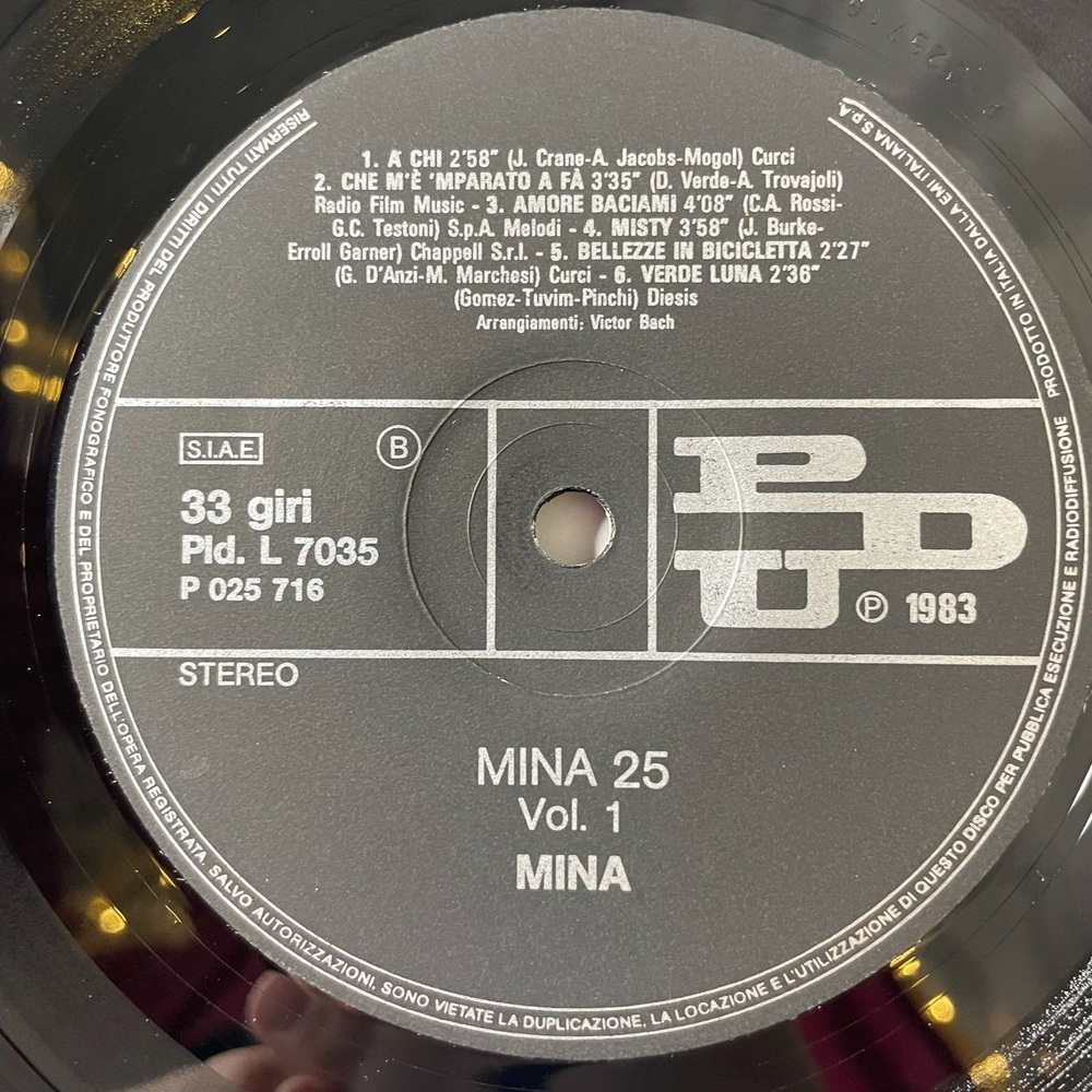 Винтажная виниловая пластинка LP Mina 25 (Italy 1983)