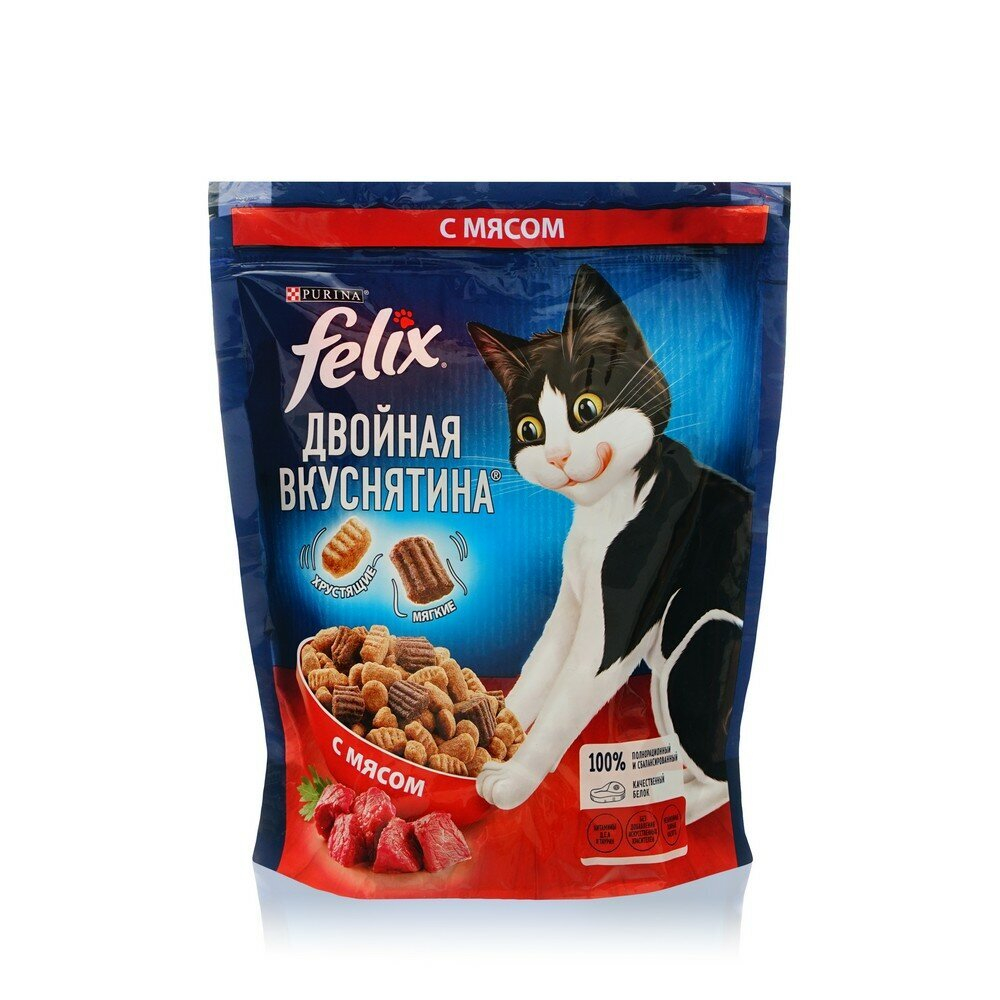 Felix Суой корм для кошек двойная вкуснятина с мясом, 200 гр.