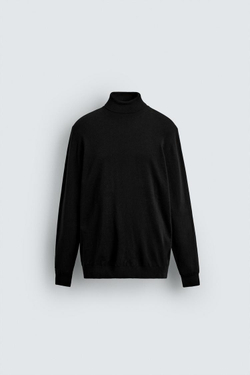 ZARA БАЗОВЫЙ ДЖЕМПЕР С ВЫСОКИМ ВОРОТНИКОМ, ЧЕРНЫЙ
