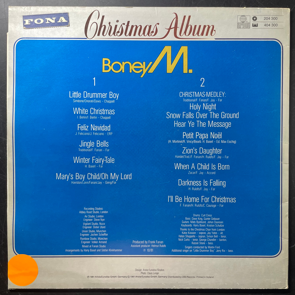 Boney M. ‎– Christmas Album (Скандинавия 1981г.)