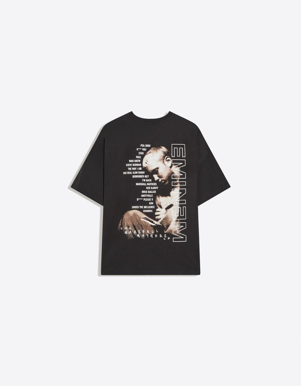BERSHKA Футболка оверсайз с коротким рукавом и принтом Eminem, серый