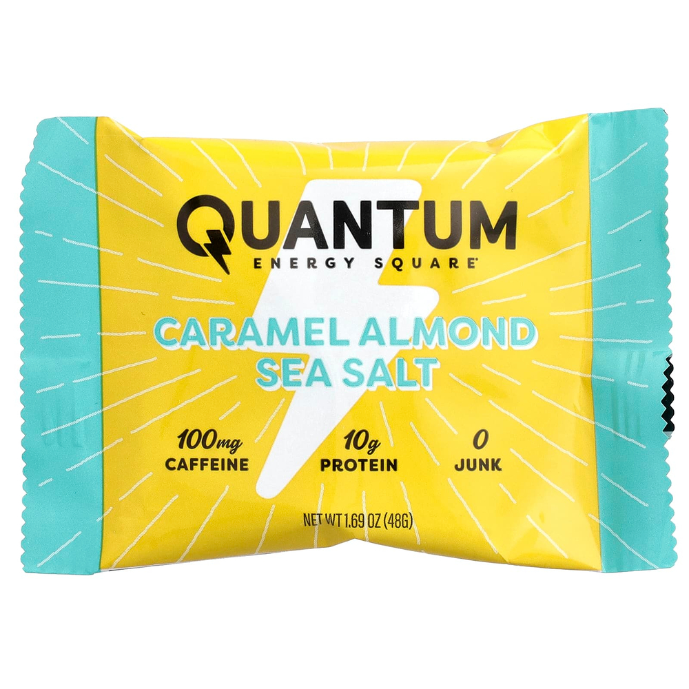 Quantum Energy Square, протеиновый батончик с кофеином, карамель, миндаль и морская соль, 8 батончиков по 48 г (1,69 унции)