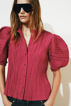 ZARA РУБАШКА С ОБЪЕМНЫМИ РУКАВАМИ — ZW COLLECTION, ТЕМНО-РОЗОВЫЙ