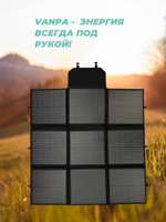 Солнечная батарея портативная складная панель VANPA 200Вт 24В 9 ячеек мягкая