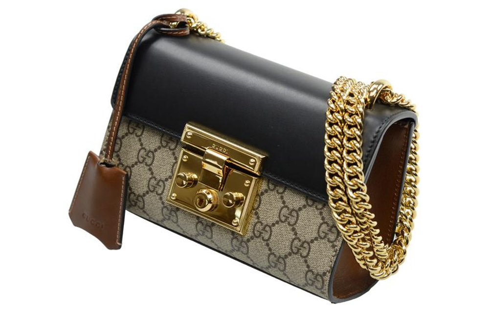 GUCCI Padlock Canvas With Leather Crossbody Bags Small Women"s Ebony & Black