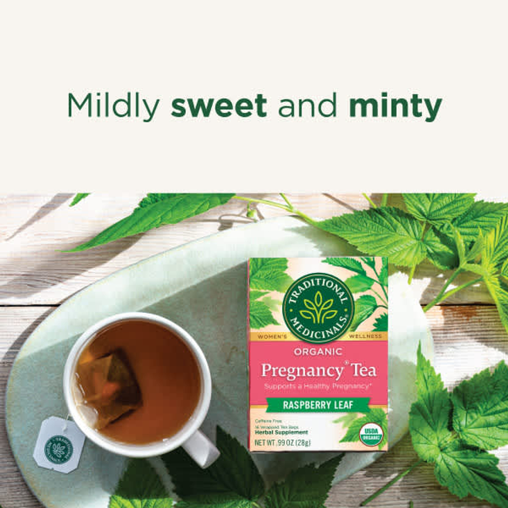 Traditional Medicinals, органический чай Pregnancy®, листья малины, без кофеина, 16 чайных пакетиков, 28 г (0,99 унции)