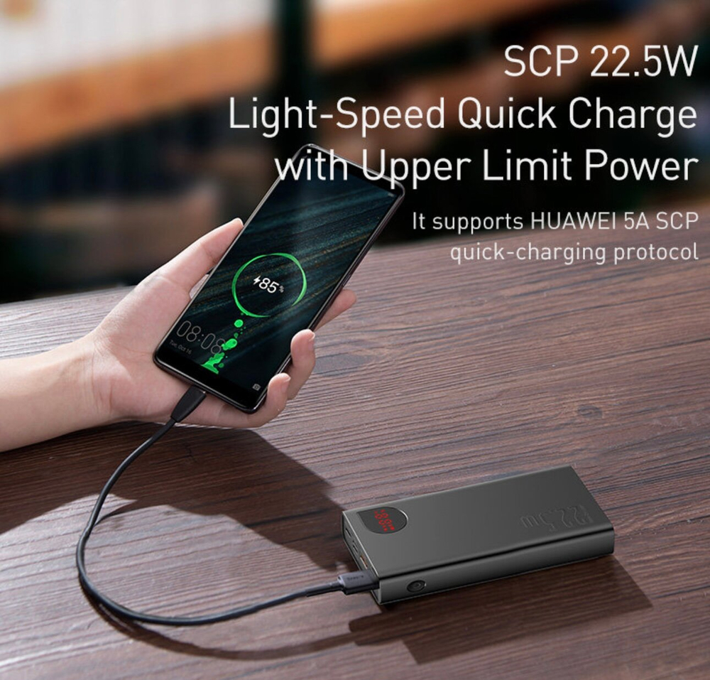 Внешний аккумулятор повербанк чёрный Power Bank 20000mAh 22,5W BASEUS PPADM20S