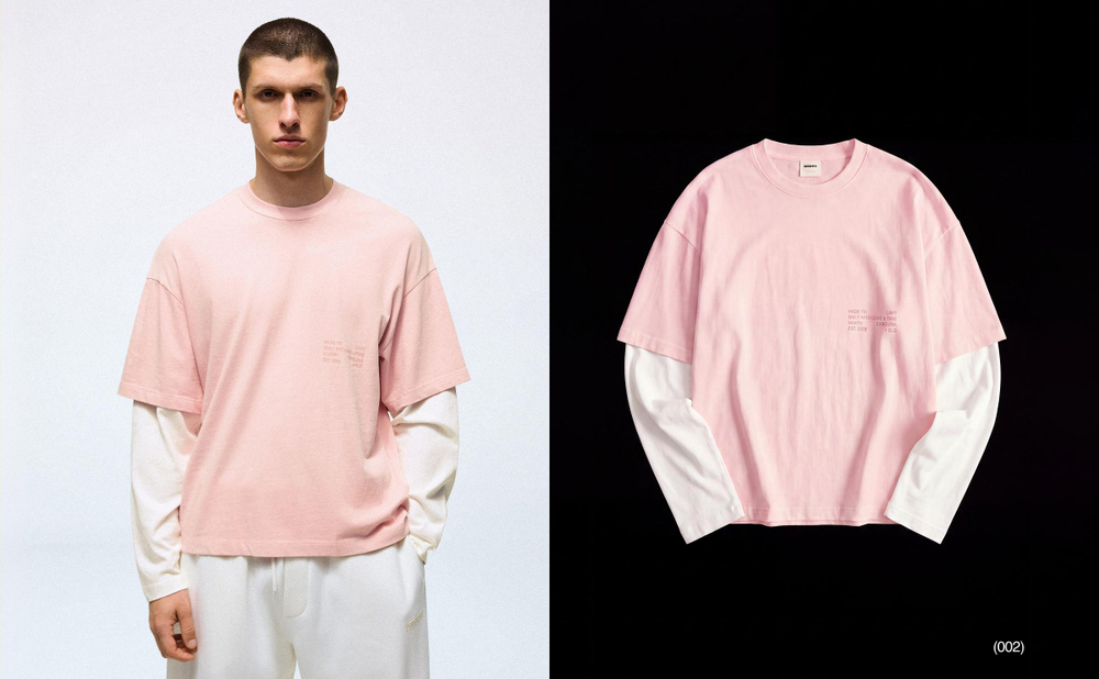 Мужская футболка с контрастными двойными рукавами - BERSHKA