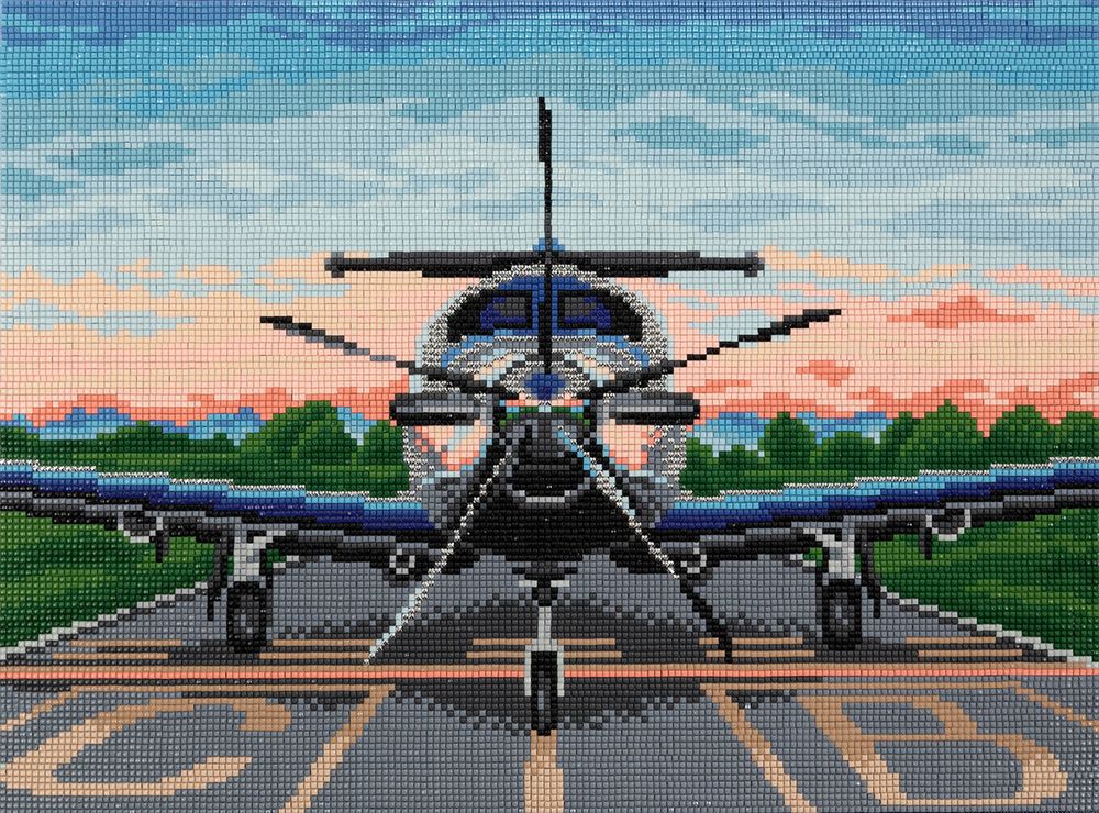 Алмазная (кристальная) мозаика Фрея ALPD-103, на подрамнике Самолет на закате, 40х30 см