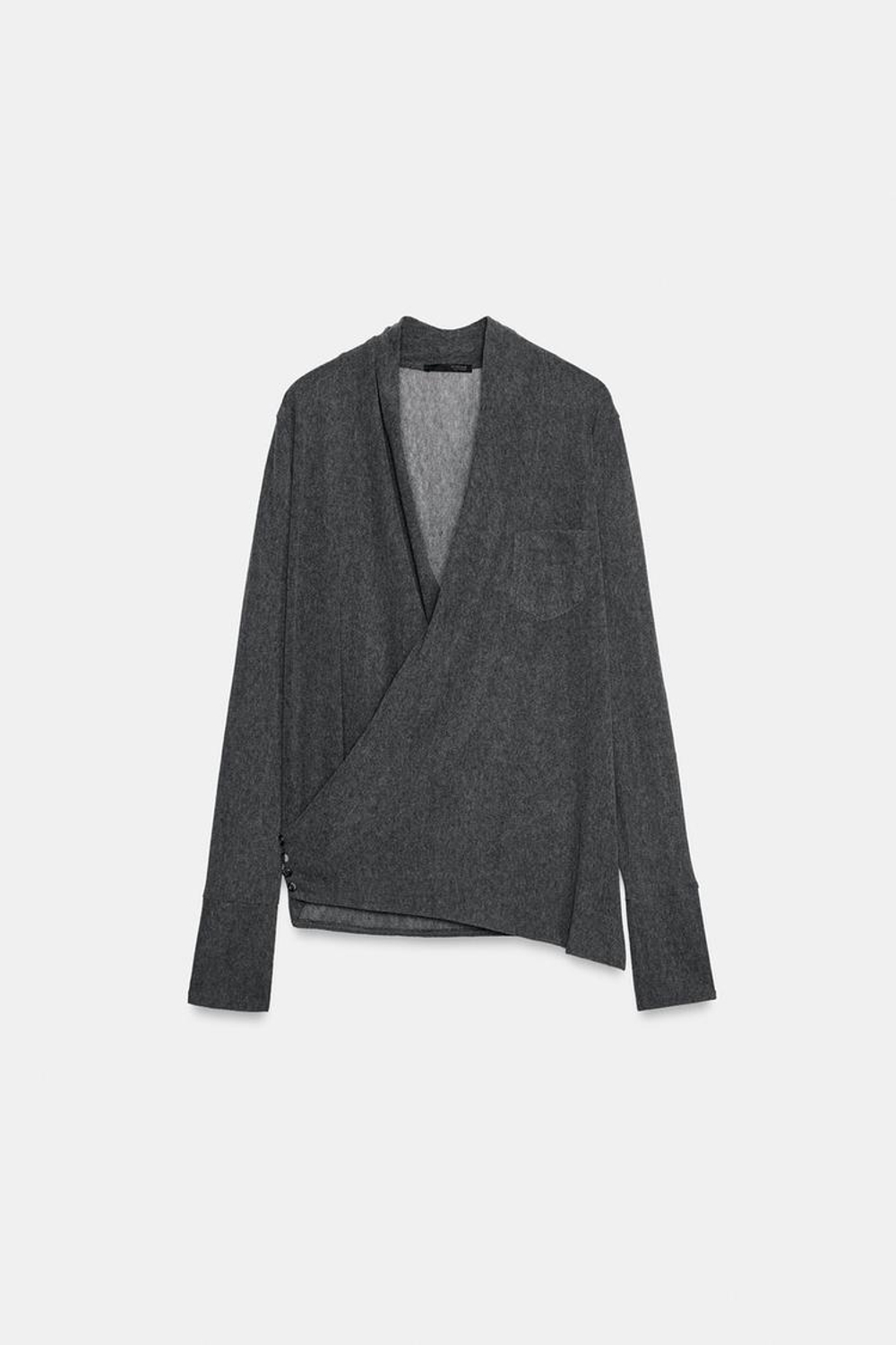 ZARA ТРИКОТАЖНЫЙ ТОП НА ЗАПАХЕ, СЕРЫЙ МЕЛАНЖ