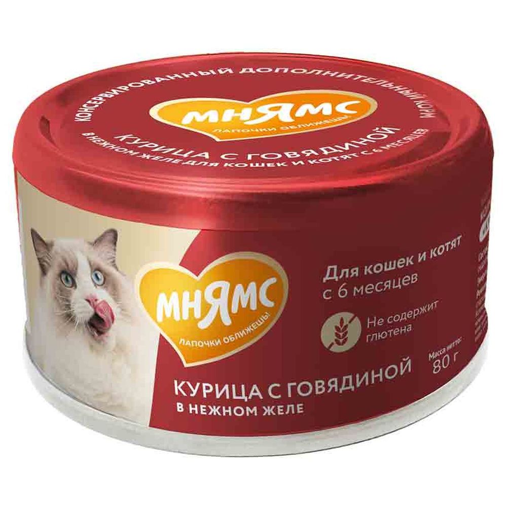 Консервы Мнямс для кошек и котят старше 6 месяцев курица с говядиной в нежном желе 80 г Консервы Мнямс для кошек и котят старше 6 месяцев курица с говядиной в нежном желе 80 г
