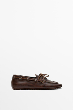 Massimo Dutti Кожаные топсайдеры со шнурками, коричневый
