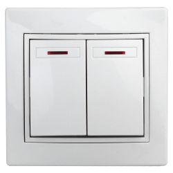1Э-105-01 Intro Выключатель двойной с подсветкой, 10А-250В, СУ, б.л., Plano, белый | Intro