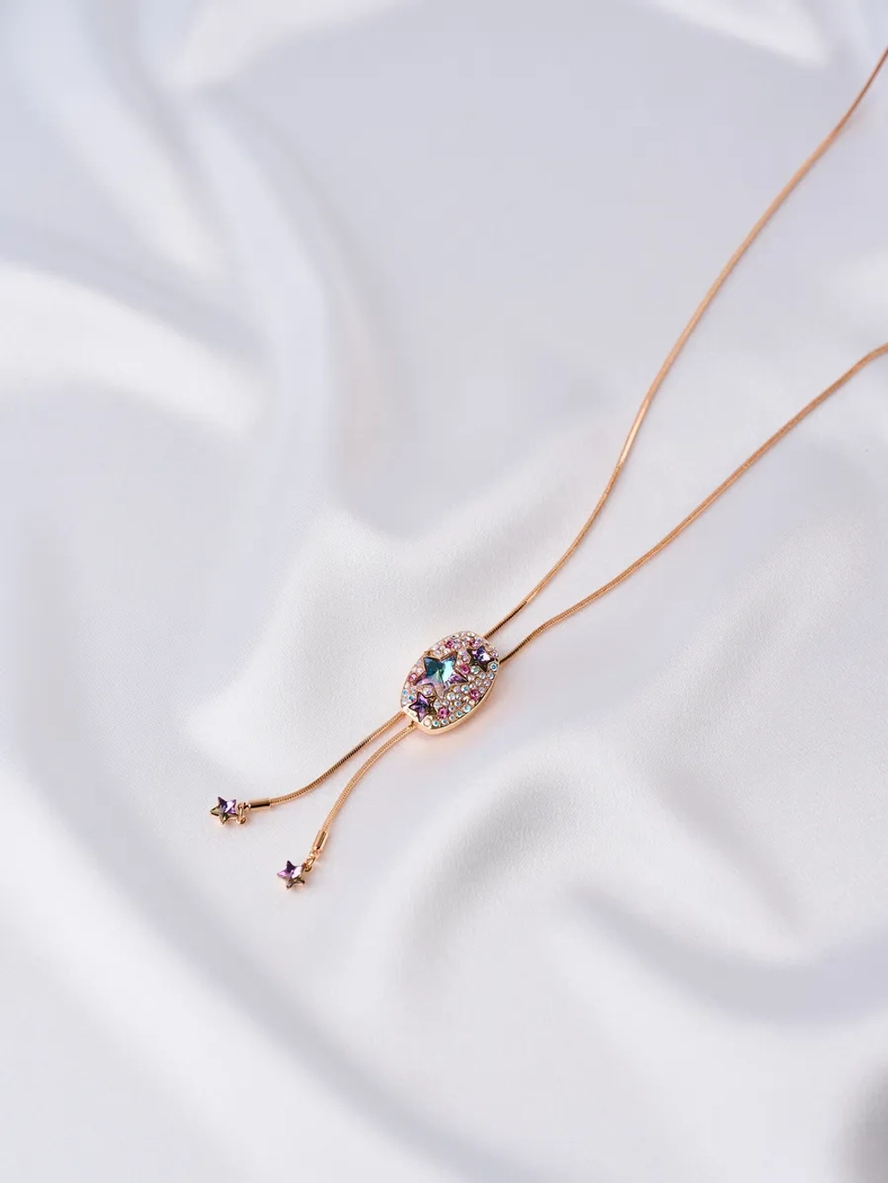Колье-галстук Звездное небо с подвесками и фиолетовыми кристаллами Swarovski