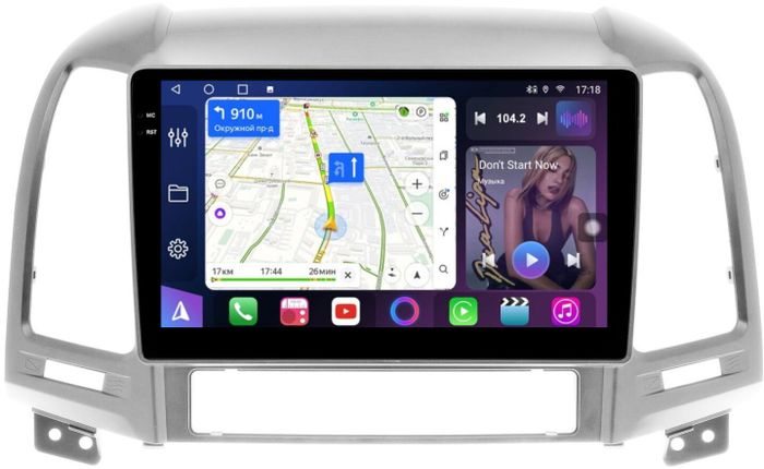 Магнитола для Hyundai Santa Fe 2 CM 2006-2012 (рамка серебро) - FarCar S500-TS10 монитор 9.5" QLED на Android 14, Быстрая, CarPlay, 4G SIM-слот