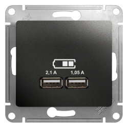 GLOSSA USB РОЗЕТКА А+А, 5В/2,1А, 2х5В/1,05А, механизм, АНТРАЦИТ
