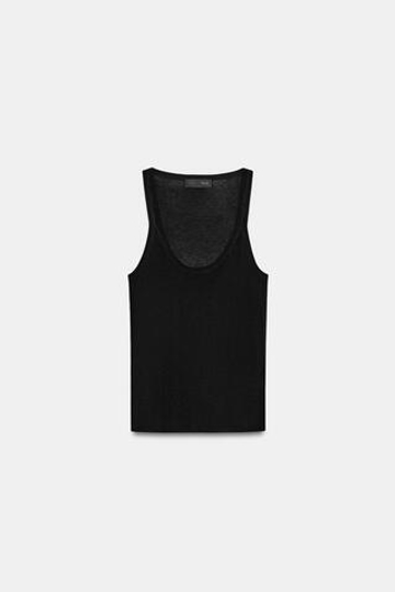 ZARA ТОП ИЗ ТОНКОГО ТРИКОТАЖА БЕЗ РУКАВОВ, ЧЕРНЫЙ
