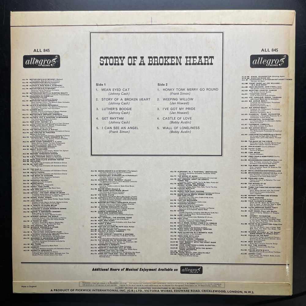 Johnny Cash ‎– The Story Of A Broken Heart (Англия 1967г.)