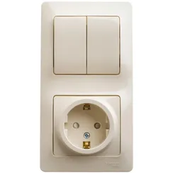 Блок розетка с заземлением + выключатель двухклавишный Systeme Electric Glossa Бежевый GSL000274