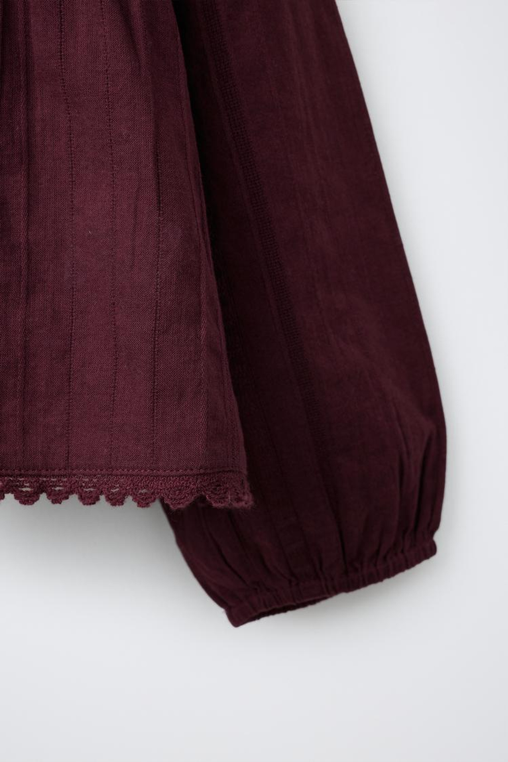 ZARA РУБАШКА С КРУЖЕВОМ, БУРГУНДИ