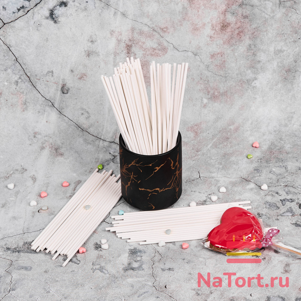 Палочки бумажные для леденцов и кейк-попсов (белые, 15 см, d - 3 мм) 100 шт