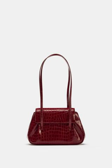 ZARA СУМКА НА ПЛЕЧО С ФАКТУРОЙ, КРАСНЫЙ