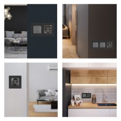 Розетка ЭРА Серия 12 12-2103-12 2P+E Schuko со шторками с крышкой 16A-250В IP20 графит | Эра 12