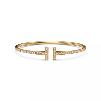 Браслет из жёлтого золота с бриллиантами, Tiffany 💠 T Wire Collection Pave