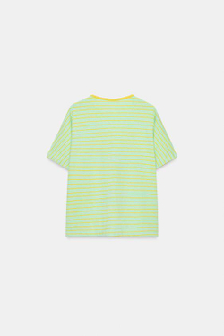 ZARA ХЛОПКОВАЯ ФУТБОЛКА В ПОЛОСКУ С ЛЬНОМ, ЛИНЯЛЫЙ ЗЕЛЕНЫЙ