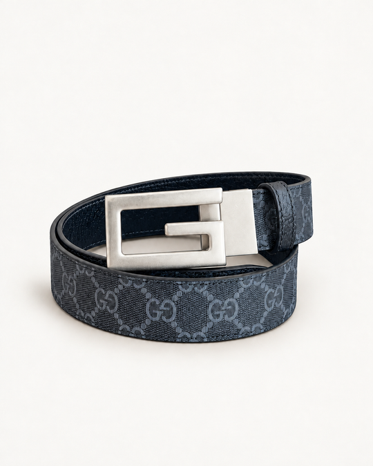 Мужской ремень Gucci GG Supreme 3,5 см — серый / чёрный