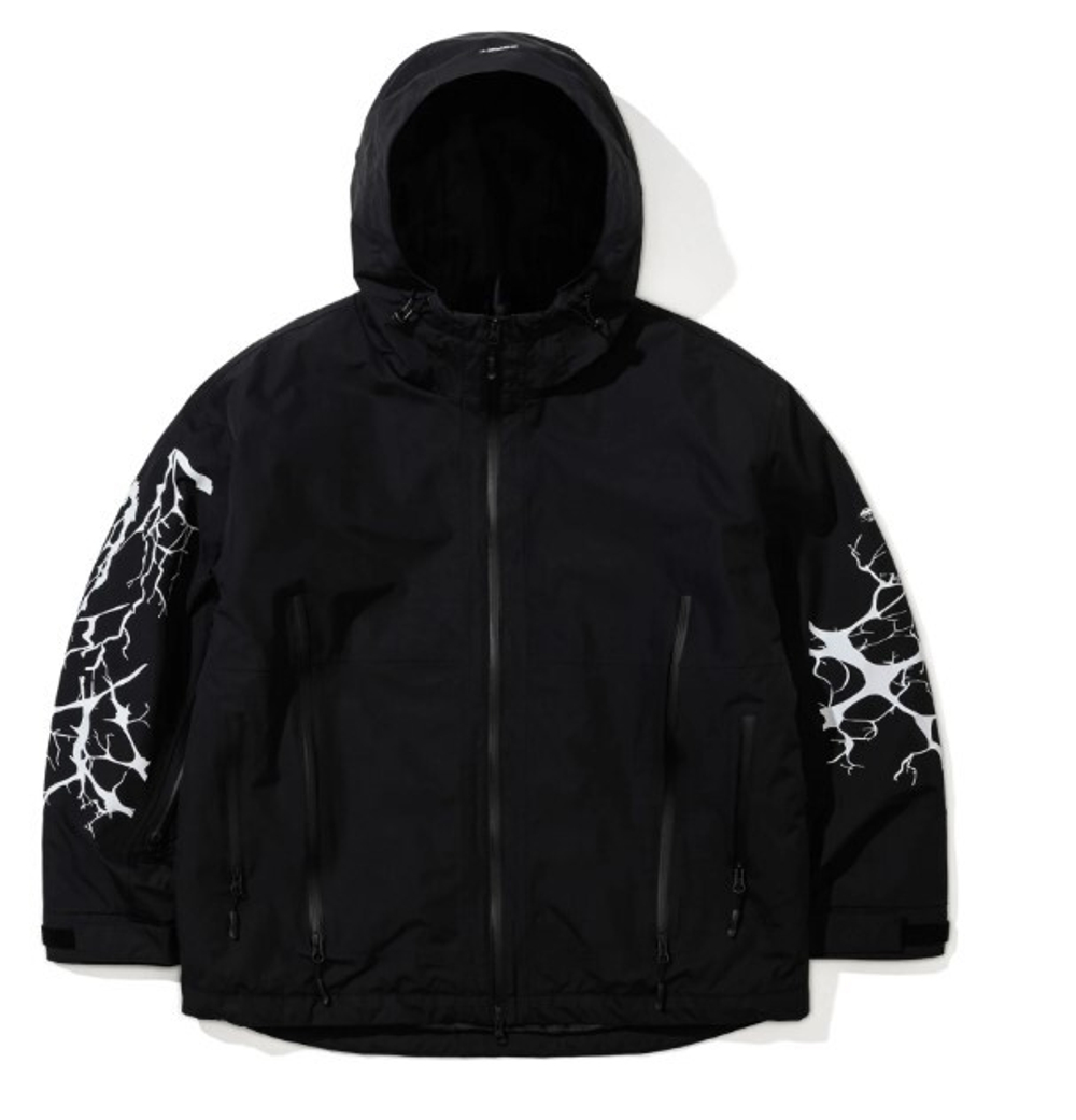 Dual Zip Seam Sealing Hooded Jacket Ink Splatter Black