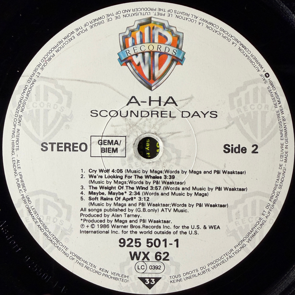 a-ha - Scoundrel Days (Германия 1986г.)