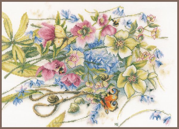 Набор для вышивания нитками Lanarte, Meeting around helleborus, 43х31 см