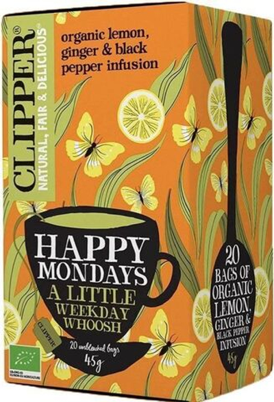 Чай травяной CLIPPER "Happy Mondays" (лимон, имбирь, черный перец) 20 пакетиков 45 г (из Финляндии)