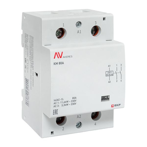 Контактор модульный КМ 80А 2NO 230В АС (3 мод.) AVERES EKF km-av-3-80-20-230v