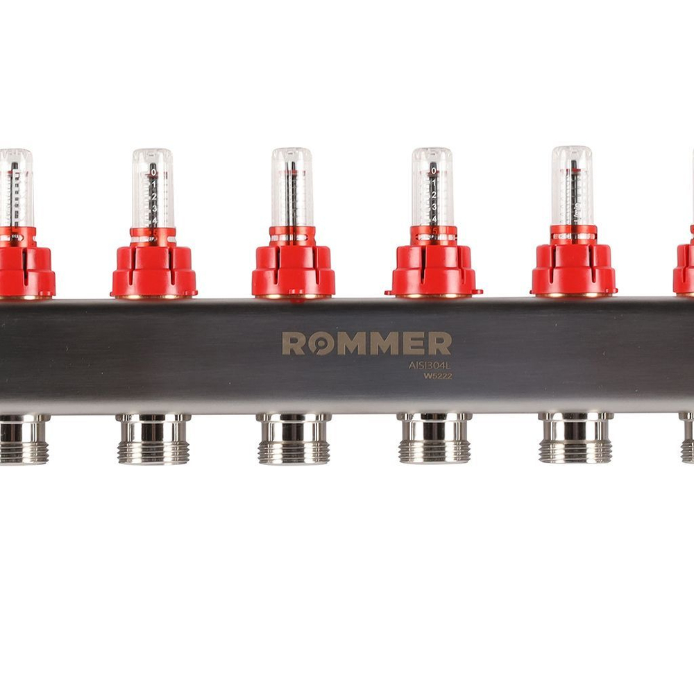 Коллекторная группа ROMMER 9 выходов нержавеющая сталь с расходомерами RMS-1201-000009