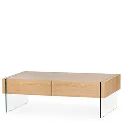 Журнальный стол с ящиками Somerset 127x60 см, шпон дуба, стеклянные ножки
