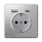 Розетка с USB A+C с заземлением и защитными шторками Systeme Electric ArtGallery Алюминий GAL000332