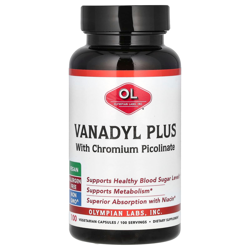 Olympian Labs, Vanadyl Plus с пиколинат хрома, 100 вегетарианских капсул