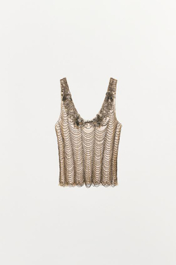 ZARA ТОП С БУСИНАМИ — ZW COLLECTION, СЕРЕБРИСТЫЙ