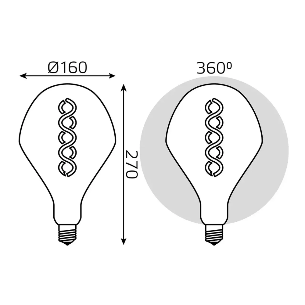 Лампа Gauss LED Filament SD160 8W Е27 300lm 2400К gray flexible 163802008