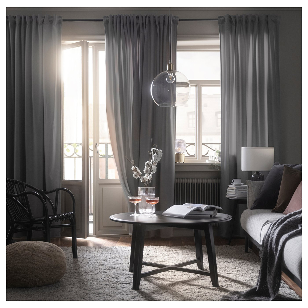 IKEA SANDSVINGEL  (ИКЕА САНДСВИНГЕЛ)  -  Штора, 2 шт. - серый/на ленте 135х300 см