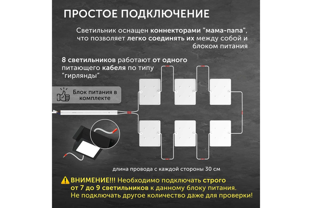 Светильник LED Geniled Griliato Tetris Basic x8шт по 5Вт для ячейки 75x75/10 40Вт 3000К Опал Черный