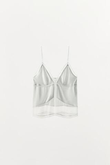 ZARA КОМБИНИРОВАННЫЙ АТЛАСНЫЙ ТОП, ПАСТЕЛЬНО-СИНИЙ