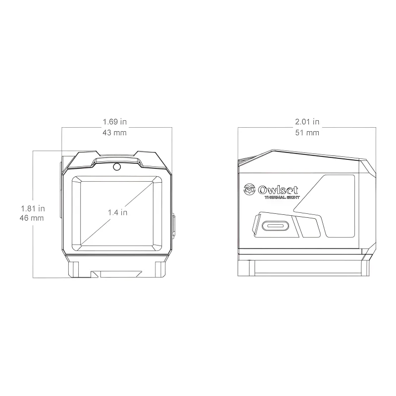 Тепловизионный коллиматор Vector Optics Owlset HEIM ES X-NANO STD Mini (VEOT-RS08) - чертеж с габаритными размерами