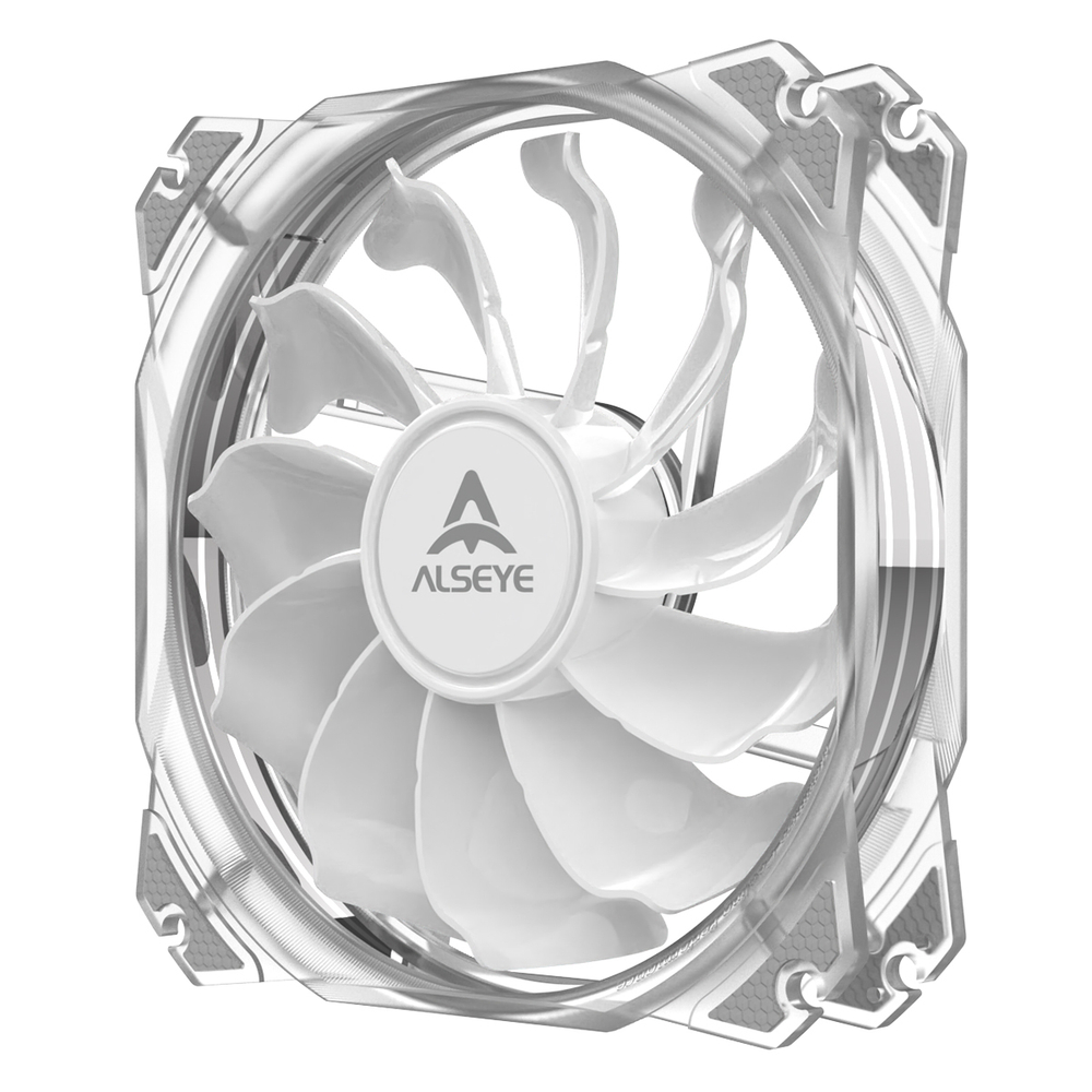 Вентилятор Alseye M120-P, 120мм, 3-pin+Molex, прозрачный-белый/RGB, 1200rpm, 46.6CFM, 20.4дБ, антивибропрокладки (AS.04.01.0001)
